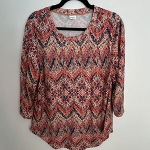 XIEERDUO Multicolor Geometric‎ Knit 3/4 Sleeve Blouse XL Polyester Spandex